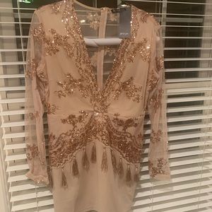 Nasty Gal: Nude Long Sleeve Sequin Dress